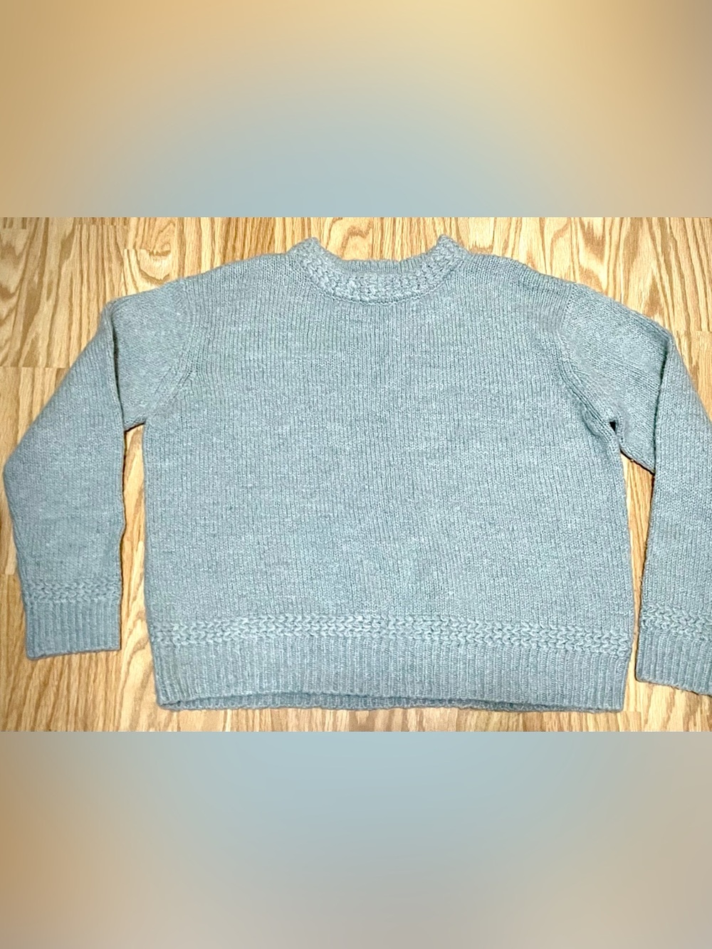 Double Zero Pale Blue Crewneck Sweater with Textured Hem